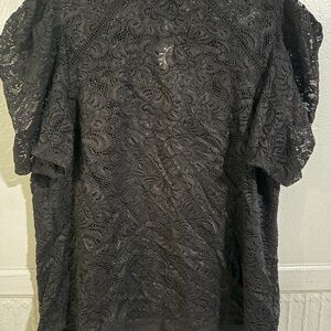 PerSeption Concept Black Lace Short-Sleeve Top